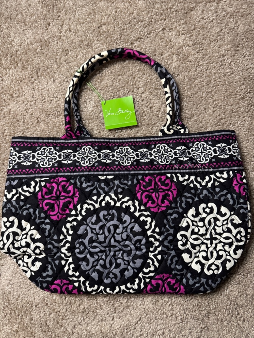 Vera Bradley Quilted Tote in Black, White & Magenta Accents